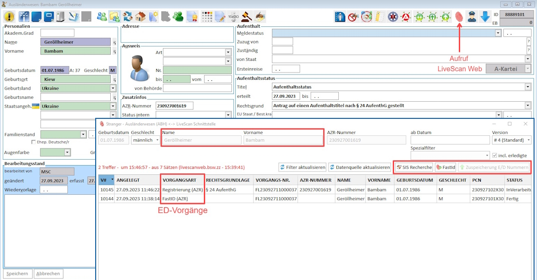 LiveScan Web: Integration in Stranger ABH von Beister Software