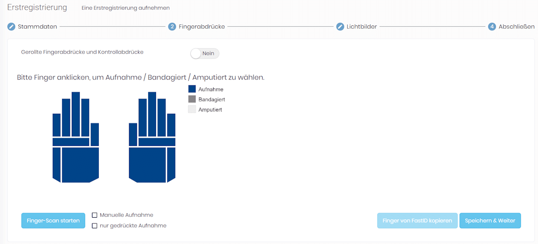 AZR-Erstregistrierung - Scannen der Fingerabdrücke