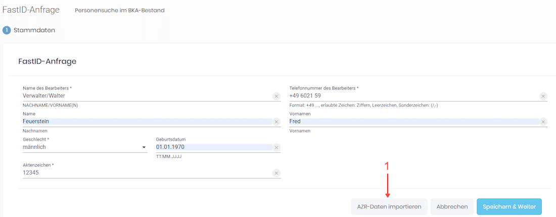 LiveScan Web: AZR Fast-ID - Importieren von AZR-Daten